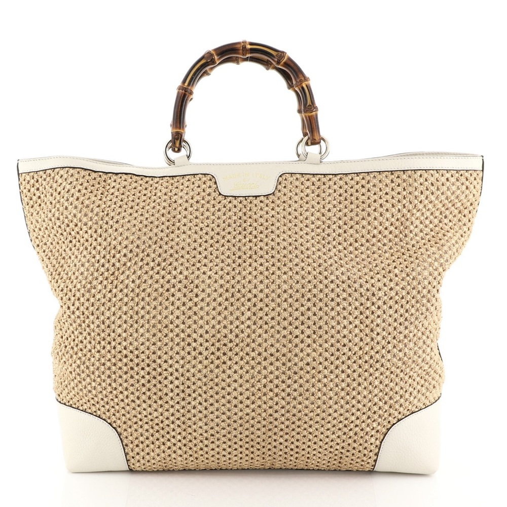 Gucci Bamboo Leather Tote White Beach Bag